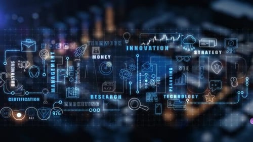Infographics in Motion Over a Silicon Chip Background