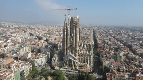 Aerial view of Sagrada Familia Cathedral at Catalunya