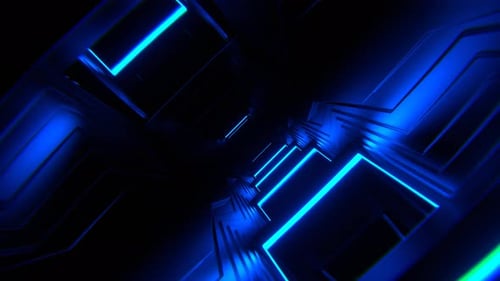 Blue Strobe Mirrors Reverse Corridor Background Vj Loop In 4K
