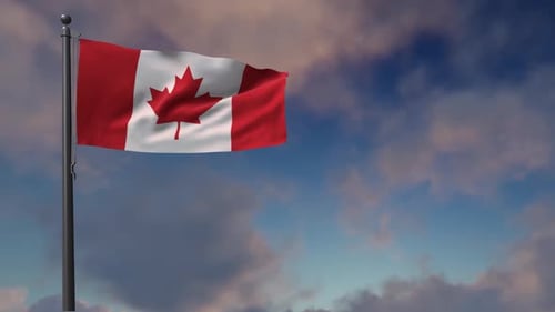 Realistic Waving Canadian Flag Against Cloudy Sky Loop