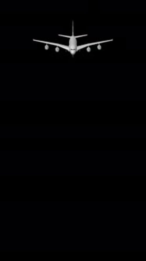 Passenger Plane Descending and Flying Over Camera, Alpha Channel, Vertical Transparent Animation