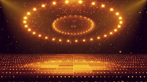 Shimmering Golden Stage Backdrop with Particle Lights