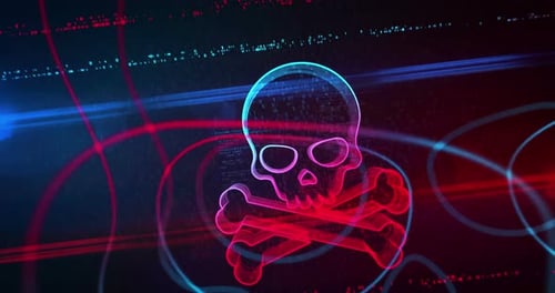 Skull pirates and cyberattack symbol loop seamlees tunnel