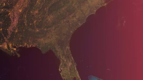 Usa From Space Zoom Out. Sunrise, North America And United States From Space Orbit. Earth. Globe