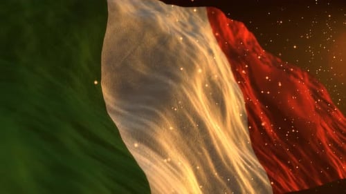 Waving Italian Flag with Golden Luminous Particles