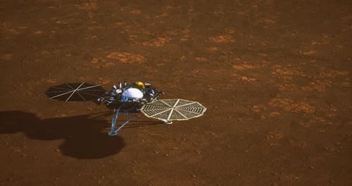 Space Exploration Mission Capturing a Mars Lander on the Red Planet Surface