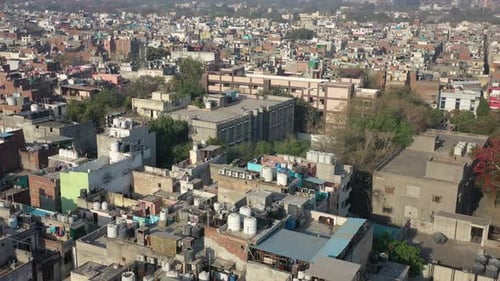 Luftaufnahme der historischen und touristischen Attraktionen der Hauptstadt Neu-Delhi, Indien.