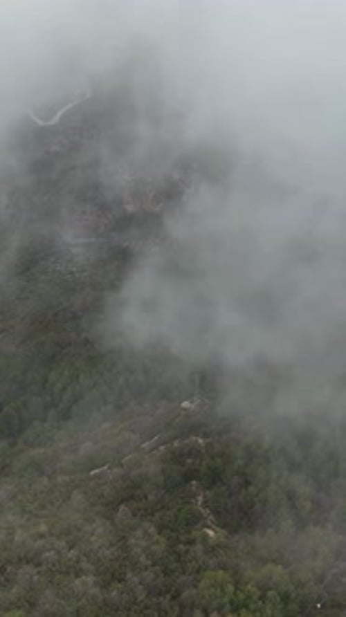Vertical Video Cloudy Landscape in the Mountains Aerial View