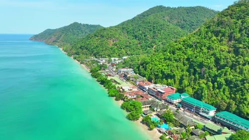 Stunning aerial shot of tropical beaches in Ko Chang, Thailand. 4K.