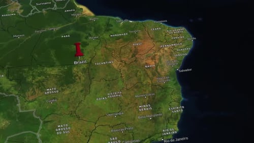 3D Animated Map of Brazil with Dropping Location Pin