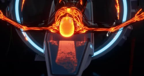 Innovatives Design einer futuristischen Skelettstruktur, beleuchtet im Neonlicht