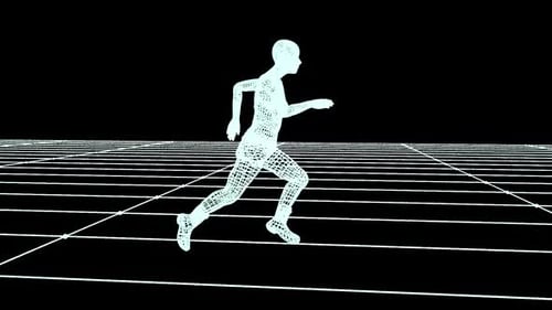 Futuristic Wireframe Human Figure Running Loop Animation