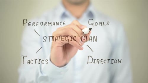Man Writing Strategic Plan on Board