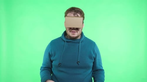One Adult Guy Shocked Look in Spectacles in Chromakey Greenbox Isolated Close
