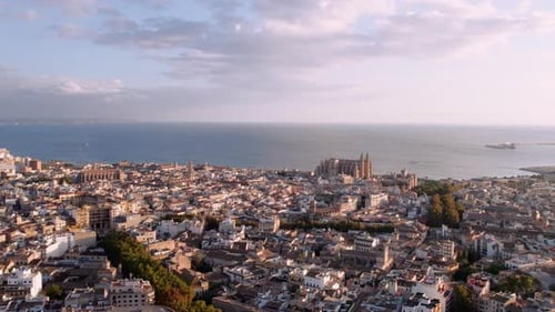Aerial Shot of Palma De Mallorca Town and Harbour
