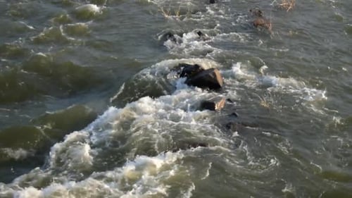 Panoramic view of the river current. Fixed camera.