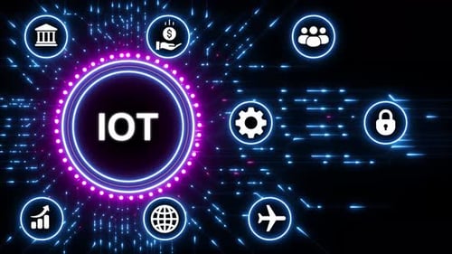 Futuristic IOT Digital Network Concept Animation with Glowing Icons