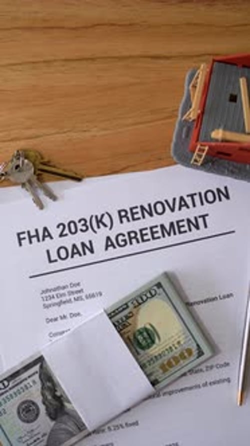 Money, Keys, and Home Renovation Loan Agreement