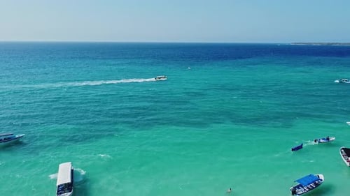 Paradise beach of Playa Blanca on Island Baru, Cartagena in Colombia aerial view. Playa Tranquila. B