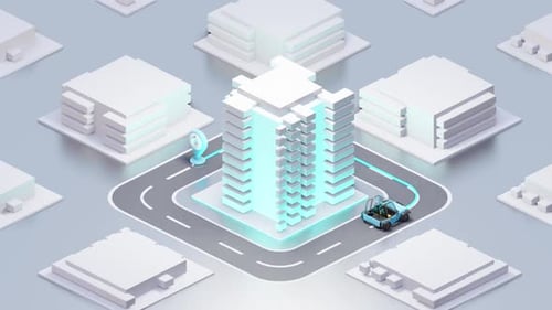 Futuristic Urban Cityscape with Skyscraper and Vehicle