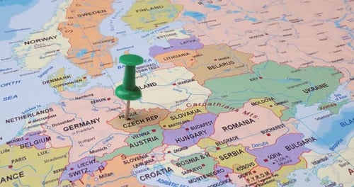 Czech Republic - Travel concept with green pushpin on the world map. The location point on the map