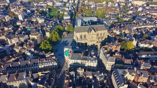 Aerial View of Cathedral and Cityscape in France