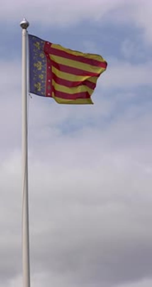Flag Waves on a Tall Pole in Daytime