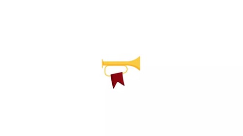Animated Flat Design Horn with Red Flag