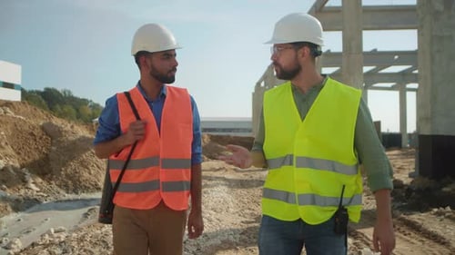 Engineers Walking and Talking at Construction Site
