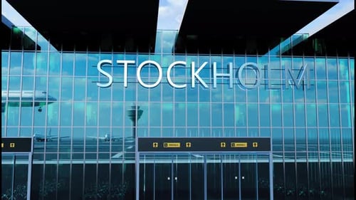 Airlane Landing at Stockholm Arrival in the City with Reflection of Airport and Aircraft