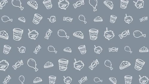 Food Pattern Animation Doodle Outline Seamless Repeating Background Snack Beverage