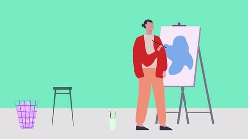 Woman Artist At Work and Make Painting Animation
