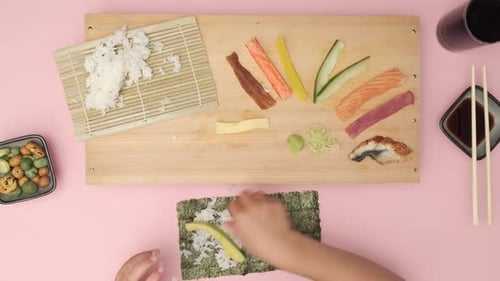 Making Sushi Rolls With Fresh Ingredients