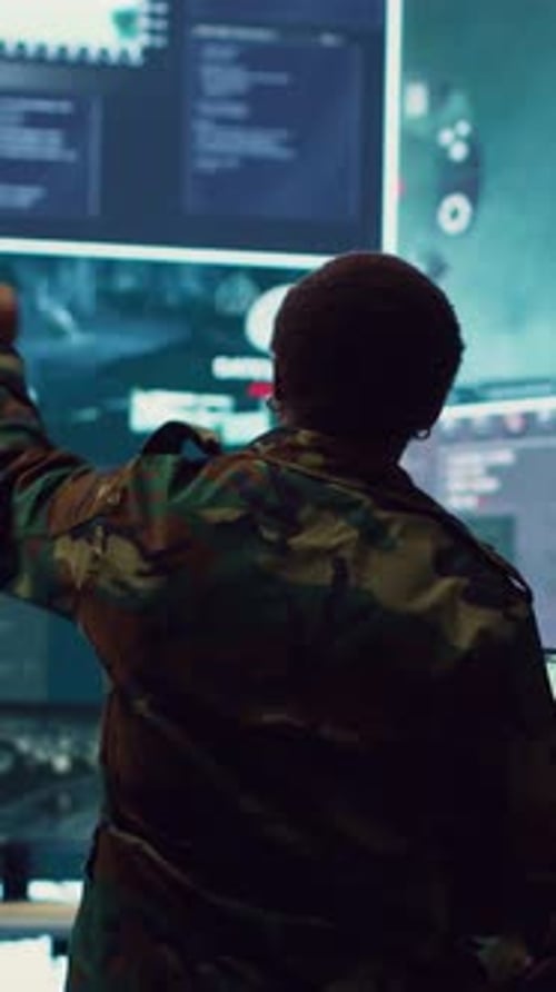 Futuristic Technology Workspace with Camouflage Clothing