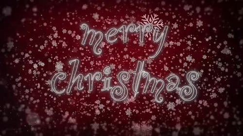 Merry Christmas Glowing Text and Falling Snowflakes Animation