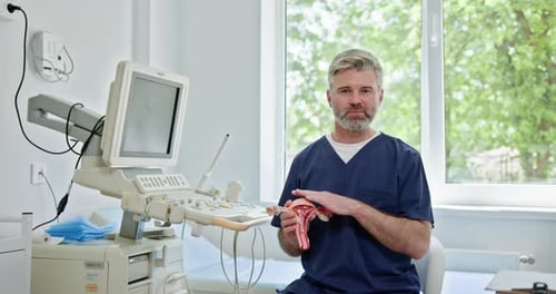 Doctor Explains Uterus Model in Sunny Exam Room