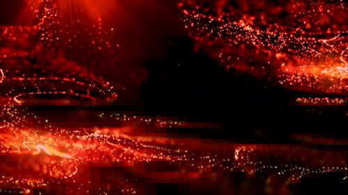 Fondo abstracto de partículas anaranjadas en llamas de energía, ondas mágicas que vuelan desde el viento con efecto