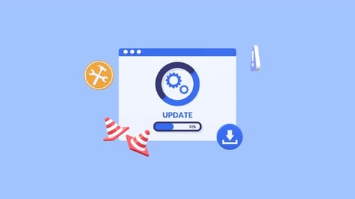 Animated Concept Showing System And Software Update Process With Loading Progress Interface.