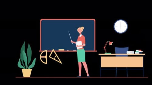 Happy Teacher Welcoming Students In Classroom Alpha Channel 4K