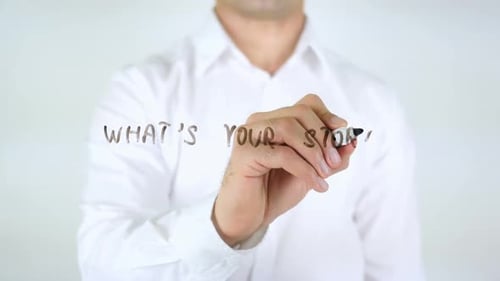 Adult Writes, "What's Your Story?" On Glass