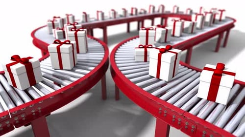 Animated Christmas Gifts on Conveyor Belt Production Line