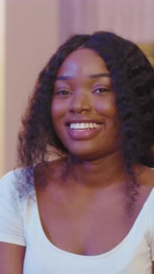 Smiling Woman with Wavy Hair Portrait Close Up