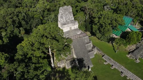 Aerial view of the Mayan ruins of the Tikal temple. Guatemala in Central America