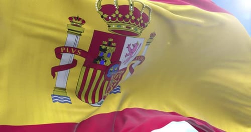 Spain National Flag Waving in Realistic Slow Motion