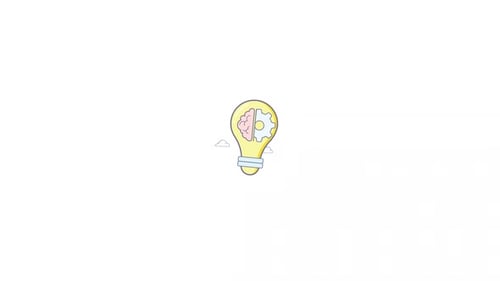 Animated Sketch Lightbulb with Brain and Gear Concept