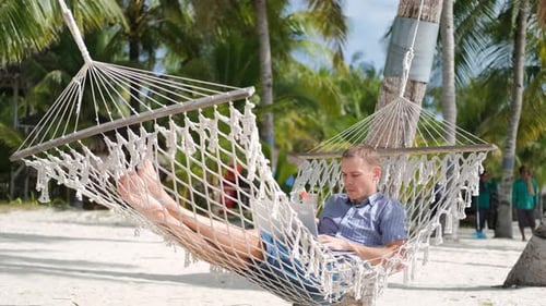 Freelance Work with Fruit Shake on Tropical Beach