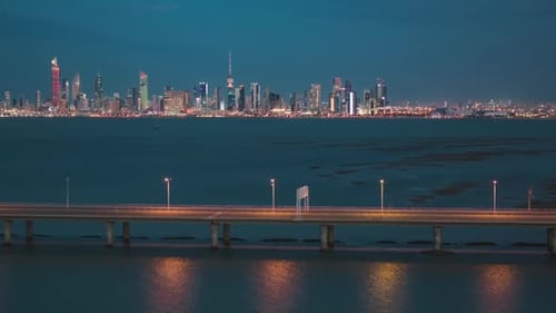 Stunning Aerial Night View of Jaber Bridge, Kuwait