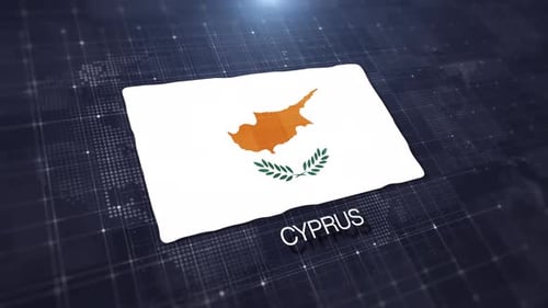 Cyprus Flag Waving Reveal on Digital Map Background