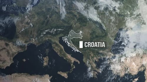 Croatia Highlighted Outline with a label Border Map - zooming from space to Croatia