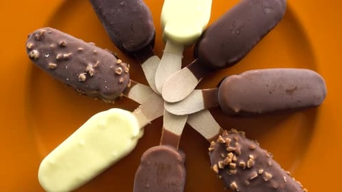 Variety of Frozen Chocolate Ice Cream Bars Overhead